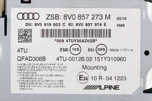 Bilstereo navigasjon til Audi A3 2012-2016 (Type III, Fase 1)  (VAG|8V0 857 273 M|)