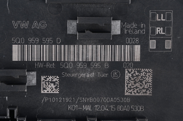 Styreenhet dør høyre bak til Audi A3 2012-2016 (Type III, Fase 1)  (VAG|5Q0 959 595 D|)