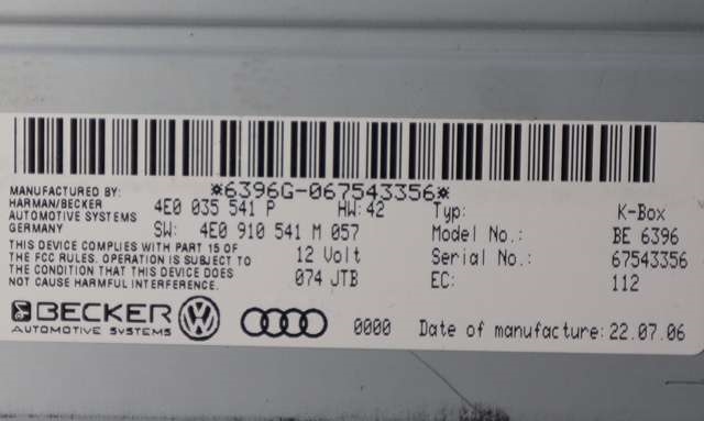 Bilstereo til Audi A8 2003-2010 (Type II)  (VAG|4E0 035 541 P|)