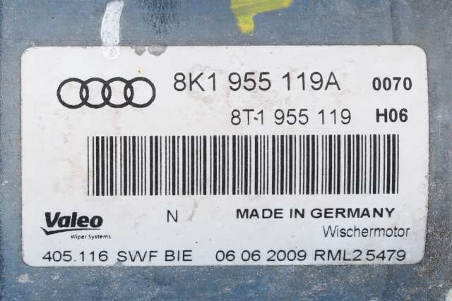Viskermotor frontrute komplett m/overføring til Audi A4 2007-2014 (Type IV) (B8) (B8) (VALEO|405.116|8K1 955 119 A|)