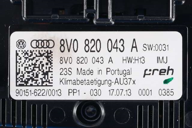 Varmeapparat betjening til Audi A3 2012-2016 (Type III, Fase 1) (VAG|8V0 820 043 A|)