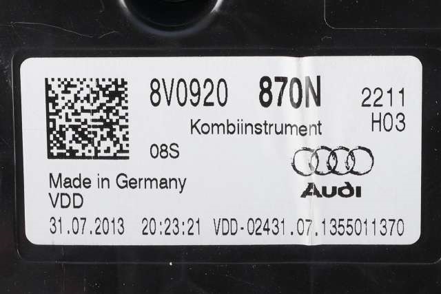Instrumentpanel til Audi A3 2012-2016 (Type III, Fase 1) (VDO|A2C84208400|8V0 920 870 N|)