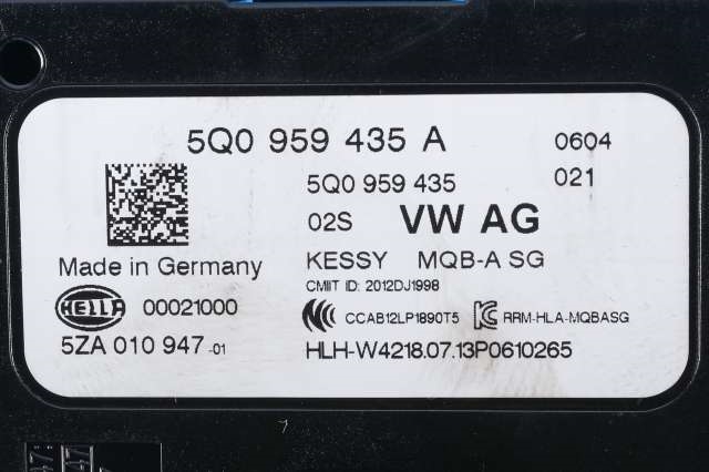 Styreenhet nøkkelfri/keyless til Audi A3 2012-2016 (Type III, Fase 1)  (HELLA|5ZA 010 947-01|5Q0 959 435 A|)