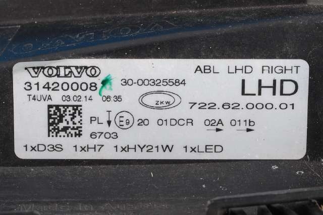 Frontlykt høyre xenon til Volvo V40 2012-2019  (VOLVO|31420008|)