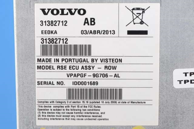 Styreenhet diverse til Volvo V70 2014-2016 (Type III, Fase 2)  (VOLVO|31382712|)