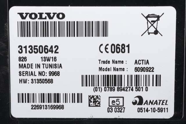 Styreenhet diverse til Volvo V70 2014-2016 (Type III, Fase 2)  (VOLVO|31350642|)