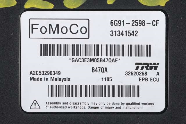 Styreenhet elektrisk parkbrems (EPB - Electric Parking Brake) til Volvo V70 2014-2016 (Type III, Fase 2)  (VOLVO|31341542|6G91-2598-CF|)