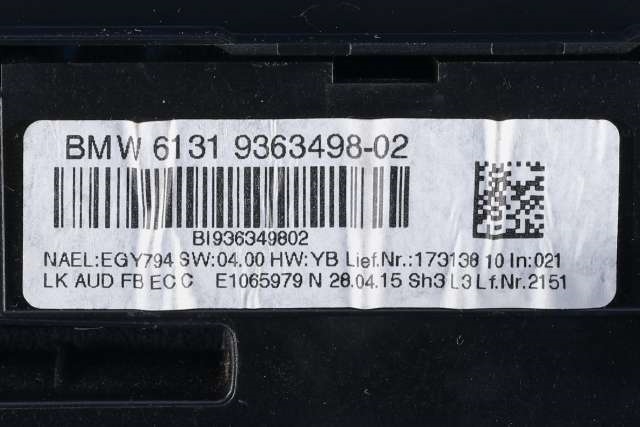 Bilstereo betjeningspanel til BMW 1-Serie 2015-2019 (Fase 2) (F20/F21) (F20/F21) (BMW|61.31-9 363 498|)