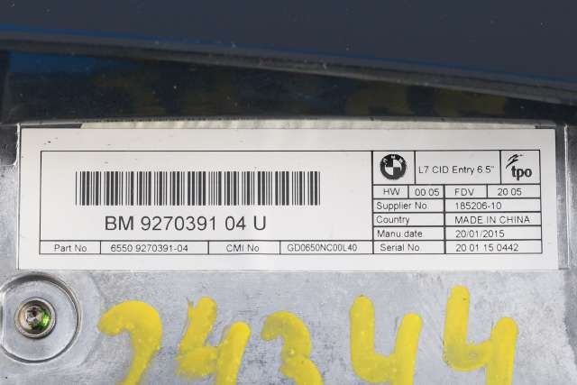 Multimedia display (MCU - Media Controller Unit) til BMW 1-Serie 2015-2019 (Fase 2) (F20/F21) (F20/F21) (BMW|9 270 391|)