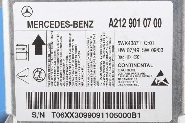 Styreenhet airbag hovedsensor til Mercedes E-Klasse 2009-2013 (Fase 1) (W212) (W212) (MERCEDES|A 212 901 07 00|)