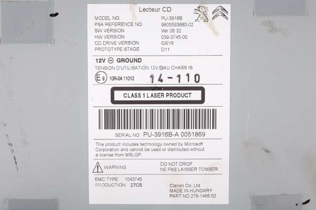 Bilstereo til Peugeot 308 2013-2021 (Type II)  (PEUGEOT|98 055936 80|)