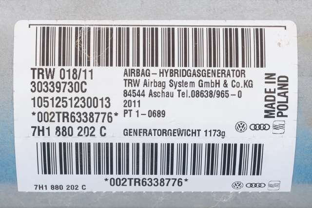 Airbag passasjer til VW Transporter / Caravelle 2009-2015 (Fase 2) (T5) (T5) (VAG|7H1 880 202 C|)