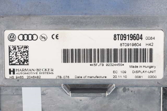 Bilstereo navigasjon skjerm til Audi Q5 2008-2012 (Type I, Fase 1)  (VAG|8T0 919 604|)