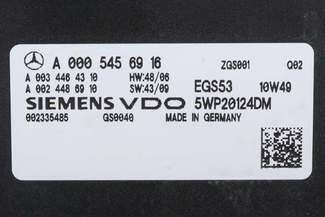 Styreenhet girkasse til Mercedes E-Klasse 2009-2013 (Fase 1) (W212) (W212) (SIEMENS|5WP2 0124 DM|A 000 545 69 16|)