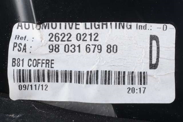 Baklykt høyre indre til Citroën DS5 2012-2017 (CITROEN|98 031679 80|)