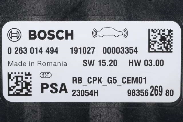 Styreenhet parkering til Peugeot 3008 2016-->> (Type II)  (BOSCH|0 263 014 494|98 356269 80|)