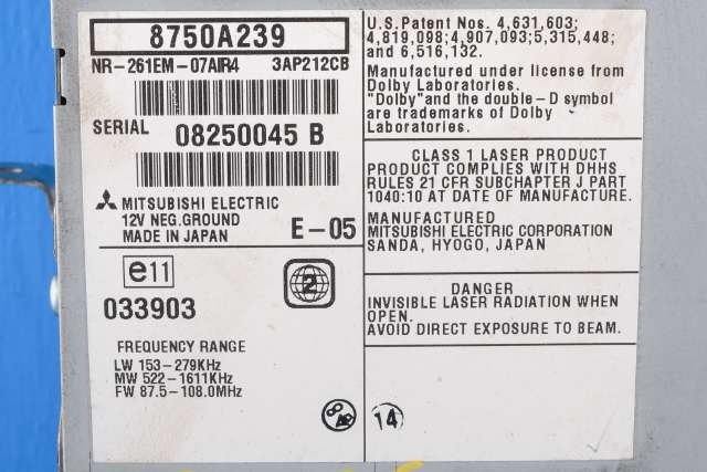 Bilstereo navigasjon til Mitsubishi Outlander 2010-2012 (Type II, Fase 2)  (MITSUBISHI|8750A239|)