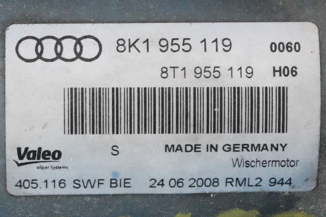 Viskermotor frontrute komplett m/overføring til Audi A4 2007-2014 (Type IV) (B8) (B8) (VALEO|405.116|8K1 955 119|)