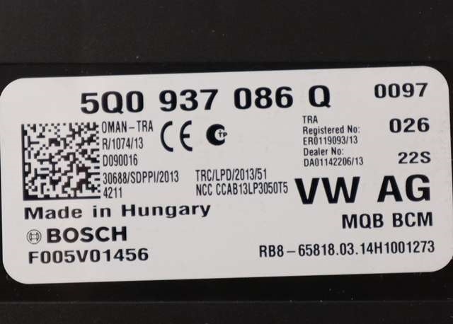 Styreenhet comfort (BCM) til Škoda Octavia 2013-2016 (Type III, Fase 1) (VAG|5Q0 937 086 Q|)