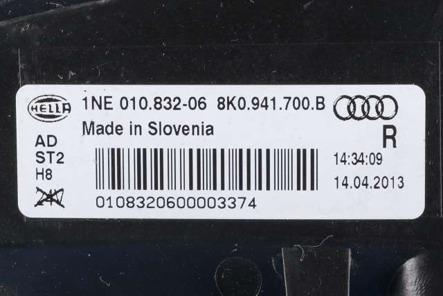 Tåkelykt høyre foran til Audi A4 2007-2014 (Type IV) (B8) (B8) (HELLA|1NE 010 832-06|8K0 941 700 B|)