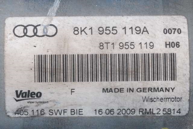 Viskermotor frontrute komplett m/overføring til Audi A4 2007-2014 (Type IV) (B8) (B8) (VALEO|405.116|8K1 955 119 A|)