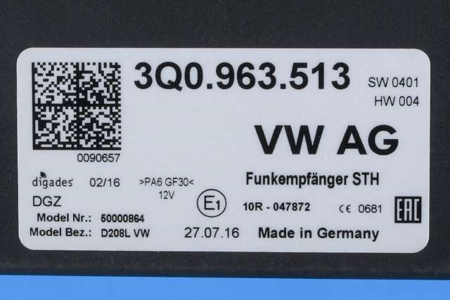 Varmeapparat diverse til VW Golf VII 2012-2017 (Fase 1) (VAG|3Q0 963 513|)