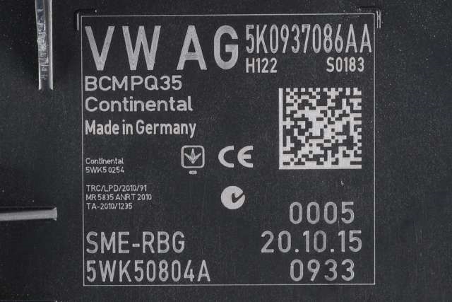 Styreenhet comfort (BCM) til VW Caddy 2015-2020 (Type III, Fase 3) (CONTINENT|5WK5 0804A|5K0 937 086 AA|)