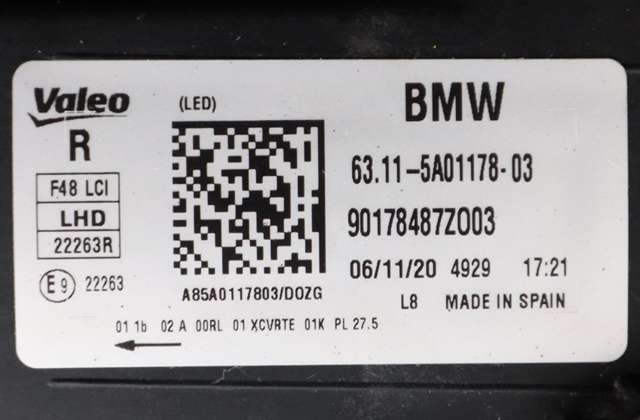 Frontlykt høyre full-LED til BMW X1 2015-2022 (F48) (F48) (BMW|63.11-5 A01 178|)