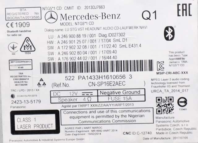 Bilstereo navigasjon spiller til Mercedes A-Klasse 2012-2018 (W176) (W176) (MERCEDES|A 246 900 88 19|)