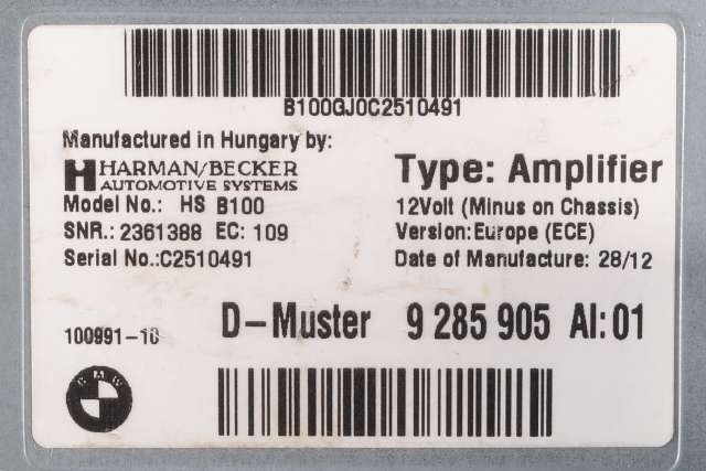 Bilstereo forsterker til BMW 1-Serie 2011-2015 (Fase 1) (F20/F21) (F20/F21) (BMW|9 285 905|)
