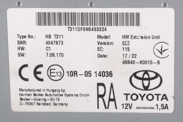 Bilstereo diverse til Toyota RAV4 2019-->> (Type V) (TOYOTA|86840-K0010-B|)