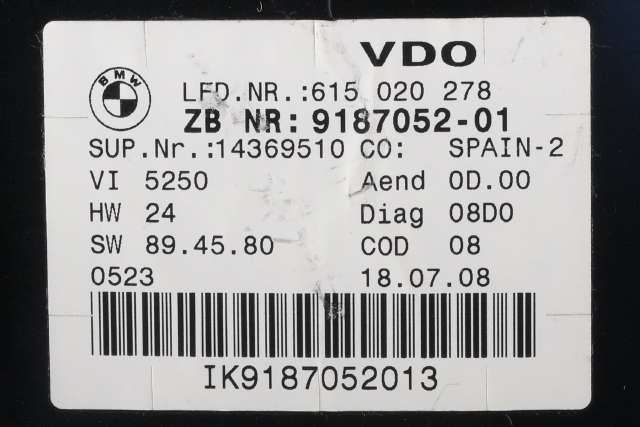 Instrumentpanel til BMW 3-Serie 2005-2011 (E90/E91/E92/E93) (E90/E91/E92/E93) (SIEM/VDO|615 020 278|9 187 052|)