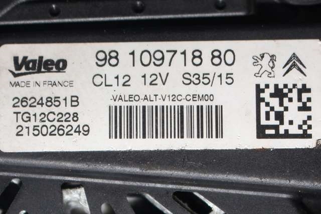 Dynamo til Citroën C4, Cactus 2014-2017 (Fase 1)  (VALEO|TG12C228|98 109718 80|)