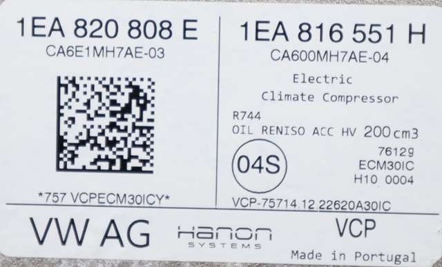 Aircondition kompressor elbil til VW ID.3 2020-->>  (VAG|1EA 820 808 E|1EA 816 551 H|)