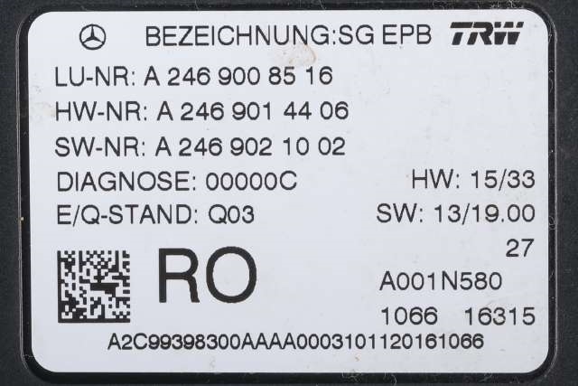 Styreenhet elektrisk parkbrems (EPB - Electric Parking Brake) til Mercedes A-Klasse 2012-2018 (W176) (W176) (MERCEDES|A 246 900 85 16|)