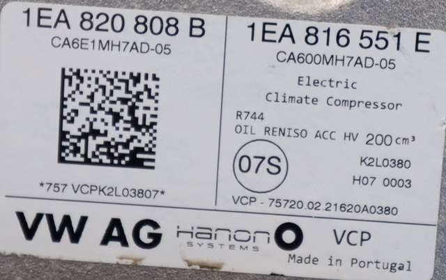 Aircondition kompressor elbil til VW ID.4 2020-->>  (VAG|1EA 820 808 B|1EA 816 551 E|)