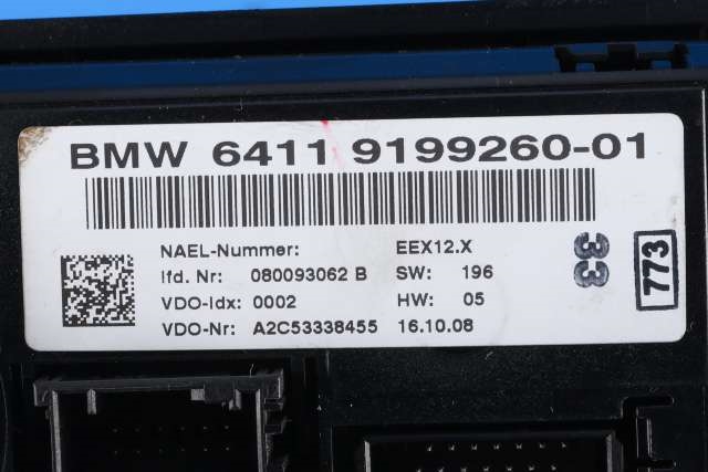 Varmeapparat betjening til BMW 3-Serie 2005-2011 (E90/E91/E92/E93) (E90/E91/E92/E93) (VDO|A2C53338455|64.11-9 199 260|)