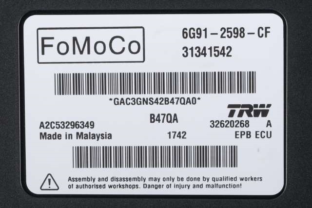 Styreenhet elektrisk parkbrems (EPB - Electric Parking Brake) til Volvo V60 2010-2013 (Type I, Fase 1)  (FORD|6G91-2598-CF|31341542|)