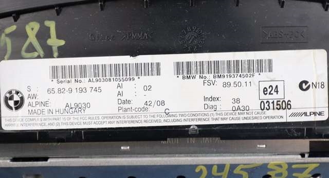 Bilstereo navigasjon skjerm til BMW 3-Serie 2005-2011 (E90/E91/E92/E93) (E90/E91/E92/E93) (BMW|65.82-9 193 745|)