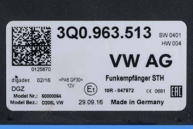 Varmeapparat diverse til VW Golf Sportsvan 2014-2018 (VAG|3Q0 963 513|)