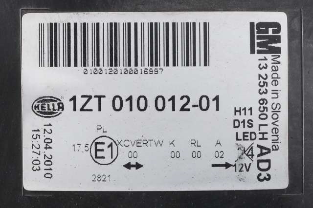 Frontlykt venstre xenon til Opel Astra J 2010-2015  (HELLA|1ZT 010 012-01|13 253 650|)