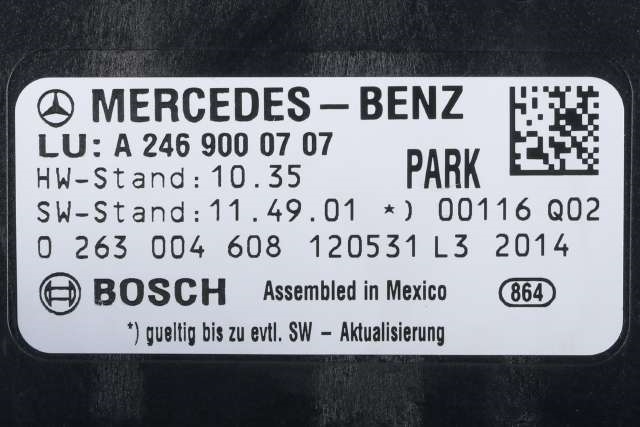 Styreenhet parkering til Mercedes B-Klasse 2011-2018 (W246) (W246) (BOSCH|0 263 004 608|A 246 900 07 07|)