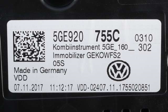 Instrumentpanel til VW e-Golf 2017-2020 (Fase 2) (VAG|5GE 920 755 C|)