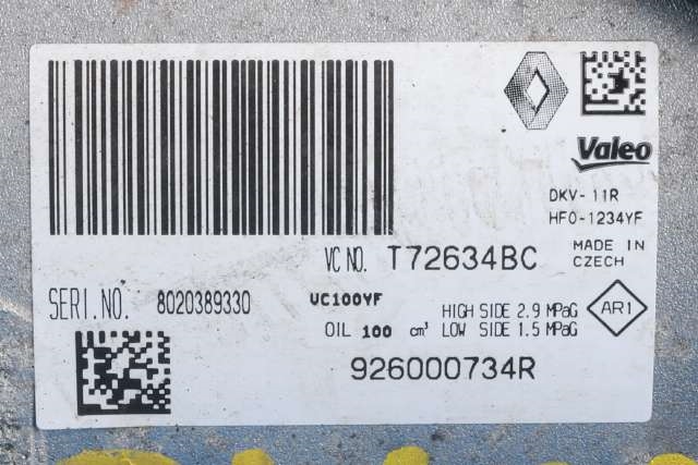 Aircondition kompressor til Renault Captur 2013-2020 (Type I) (RENAULT|9260 00734R|)