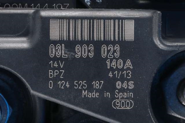 Dynamo diesel til VW Touran 2010-2015 (Type I, Fase 3)  (BOSCH|0 124 525 187|03L 903 023. 14 VOLT - 140 AMP|)