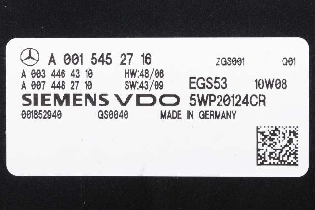 Styreenhet girkasse til Mercedes E-Klasse 2009-2013 (Fase 1) (W212) (W212) (SIEMENS|5WP2 0124 CR|A 001 545 27 16|)