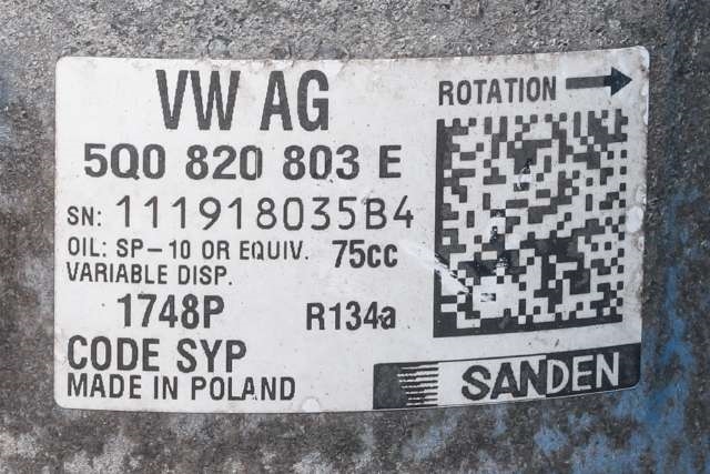 Aircondition kompressor til Škoda Fabia 2014-2021 (Type III) (SANDEN|1748P|5Q0 820 803 E|)