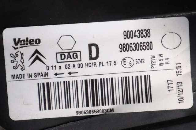 Frontlykt høyre halogen til Citroën Berlingo 2008-2015 (Type II, Fase 1)  (CITROEN|98 063065 80|)
