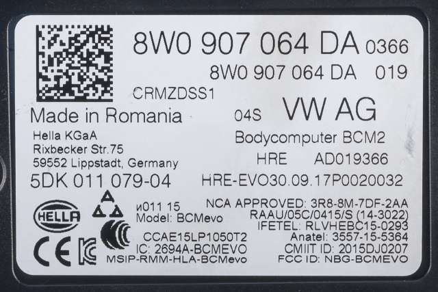 Styreenhet comfort (BCM) til Audi A4 2015-2019 (Type V, Fase 1) (B9) (B9) (VAG|8W0 907 064 DA|)