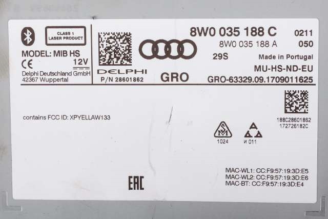 Bilstereo navigasjon til Audi A4 2015-2019 (Type V, Fase 1) (B9) (B9) (VAG|8W0 035 188 C|)